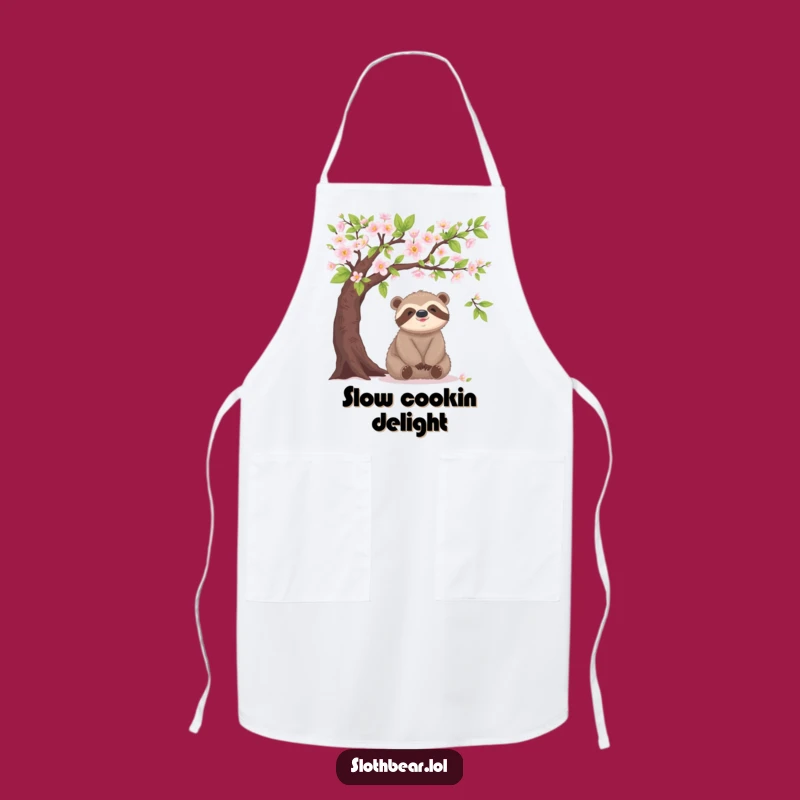 Funny Sloth Bear Blooming Tree Apron – Relaxed Cooking Fun!