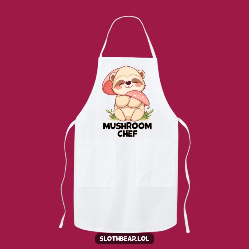 Funny Sloth Bear Mushroom Hug Apron - Whimsical Kitchen Wear for Nature Lovers