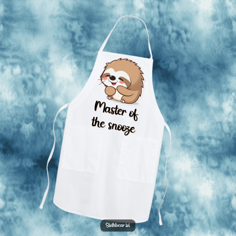 Funny Kawaii Sloth Bear Yawning Apron, showing a cute bear yawning, designed for kitchen use with a humorous and relaxed vibe.