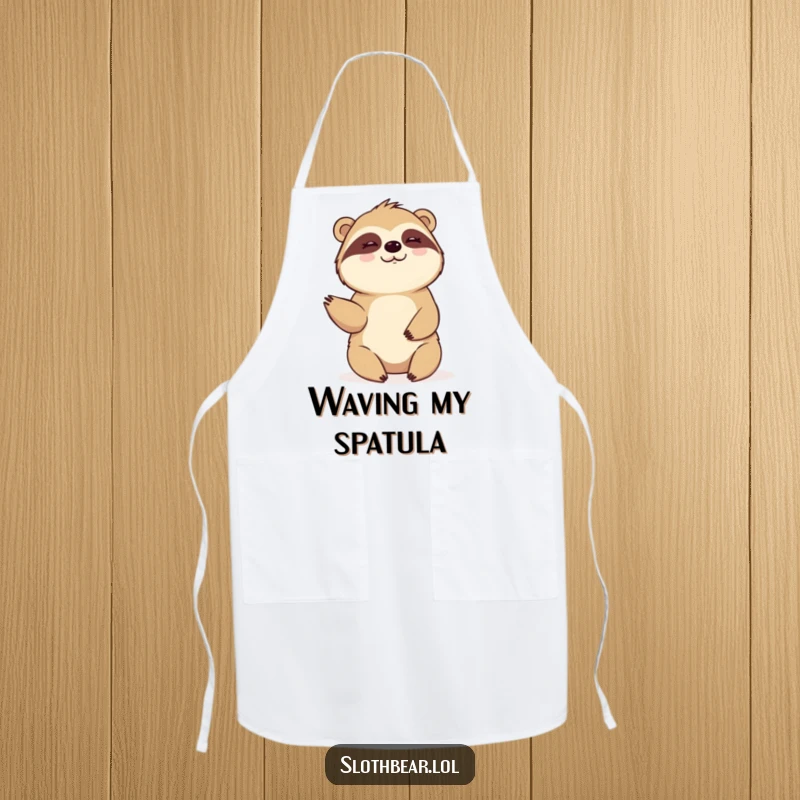 Funny Apron: A sloth bear gives a slow, warm wave, bringing a friendly and cheerful vibe to kitchen tasks.