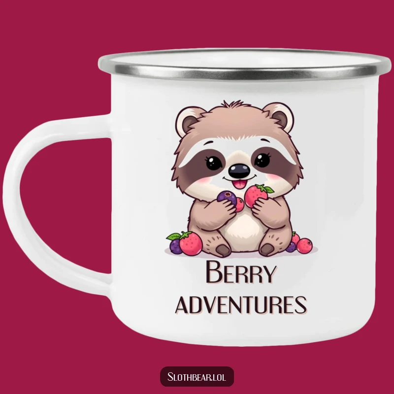 Funny Kawaii Sloth Bear Camping Mug: Outdoor Digital Berry Delight