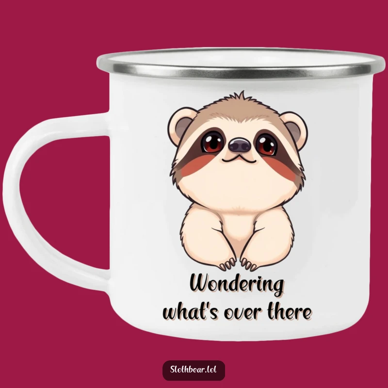 Funny Curious Sloth Bear Camping Mug: Sip Your Adventure with This Whimsical Enamel Cup