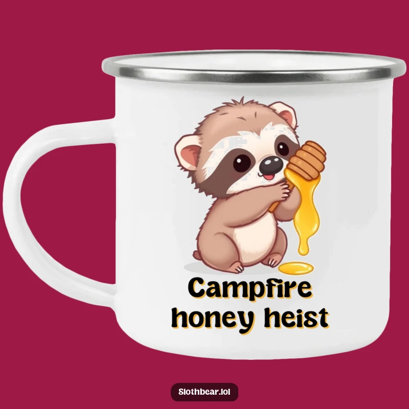 Funny Sloth Bear Cub Honey Camping Mug: Adventure with Sweet Cuteness
