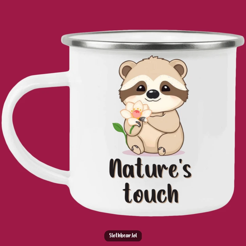 Gentle Funny Sloth Bear Flower Camping Mug: Outdoor Serenity, Perfect Funny Gift!