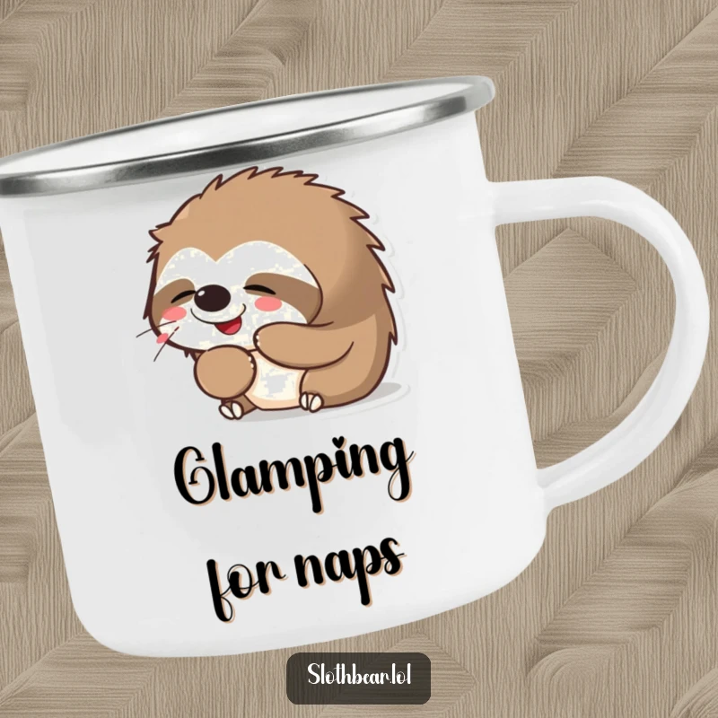Funny Kawaii Sloth Bear Yawning Camping Mug, showing a cute, yawning bear, suitable for outdoor adventures and adding humor to beverages.