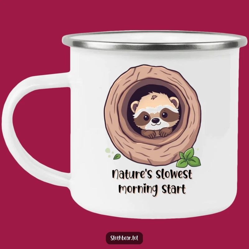 Funny Sloth Bear Cub Camping Mug: Adorable Peek Enamel Cup, Perfect Funny Outdoor Gift