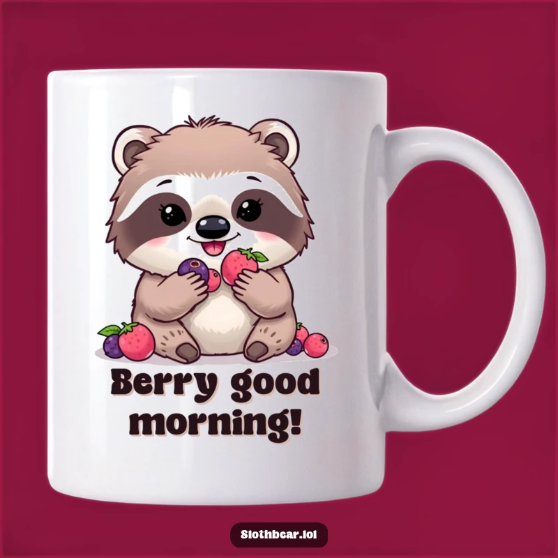 Funny Kawaii Sloth Bear Mug: Adorable Digital Berry Feast Gift