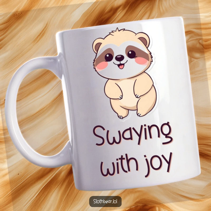 Funny Kawaii Sloth Bear Mug showing a cute bear swaying peacefully, perfect for a relaxing and funny gift.