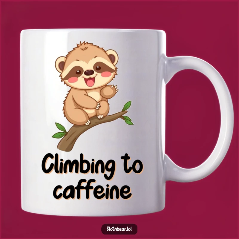 Funny Sloth Bear Cub Climbing Mug - Adorable & Enthusiastic Adventure Gift