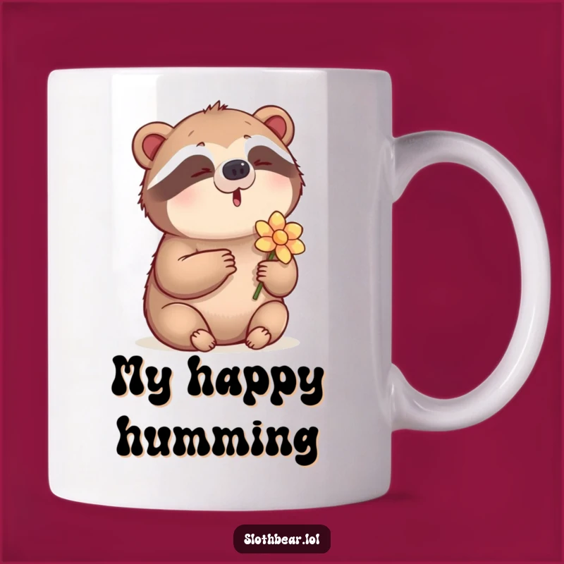 Funny Sloth Bear Humming Mug: A Musical Bear with Flowers for a Joyful Gift