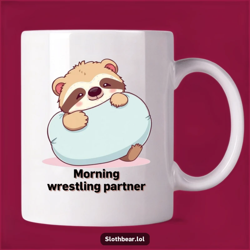 Funny Sloth Bear Pillow Fight Mug: Playful Combatant, Perfect Funny Gift