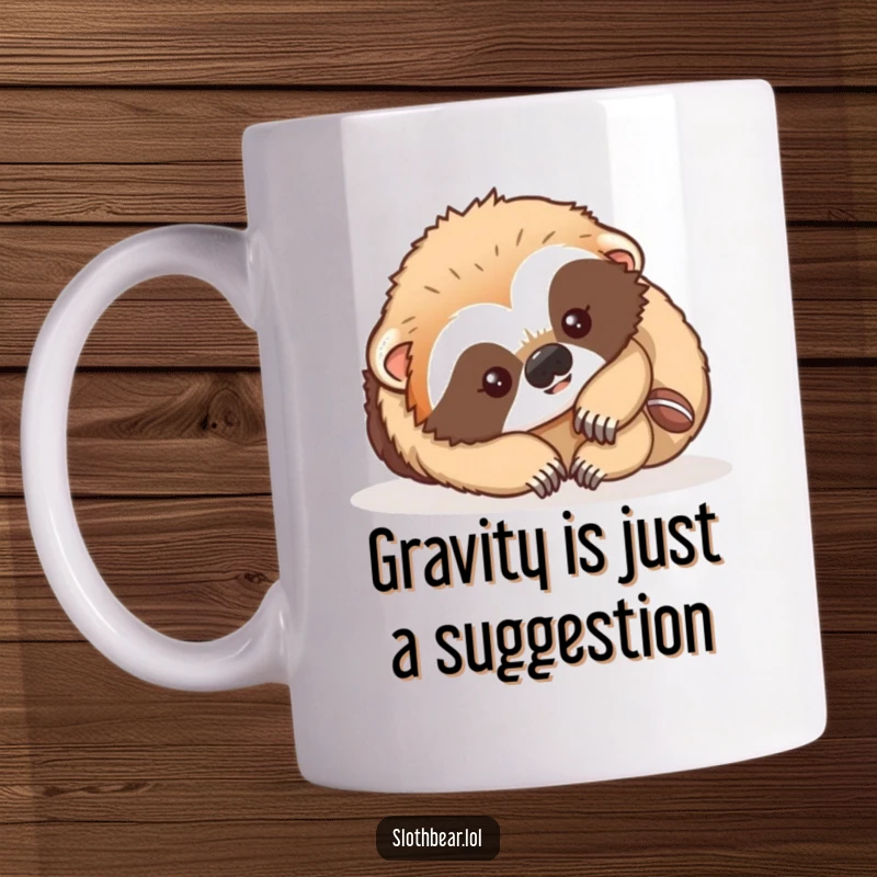 Funny Mug featuring a clumsy sloth bear cub playfully tumbling over, embodying pure joy and mischief.