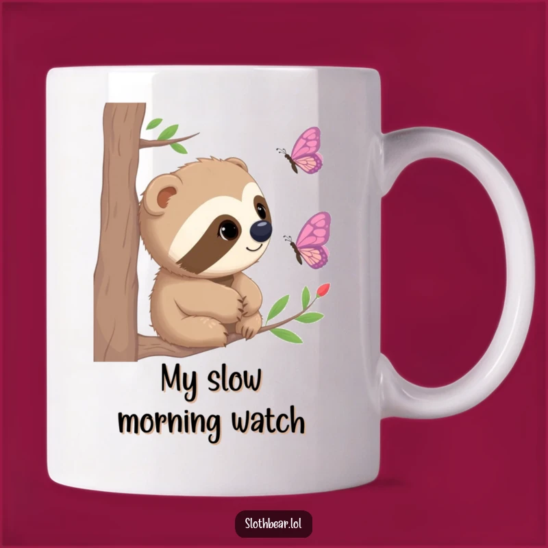 Funny Sloth Bear Curiosity Mug: A Gentle Giant Fascinated by Butterflies Gift