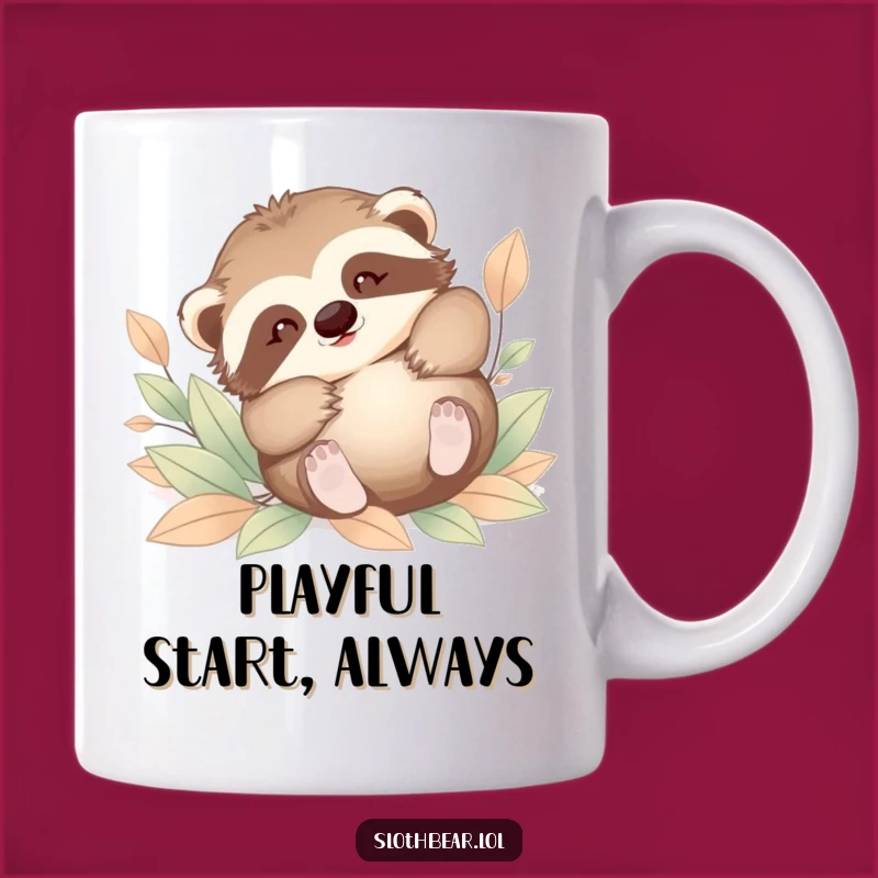 Funny Baby Sloth Bear Leaves Mug - Adorable Playful Animal Gift