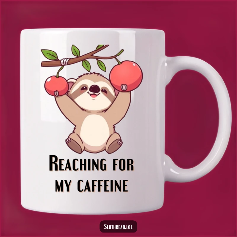 Funny Baby Sloth Bear Fruit Reach Mug: Hilarious Art for Nature and Snack Lovers