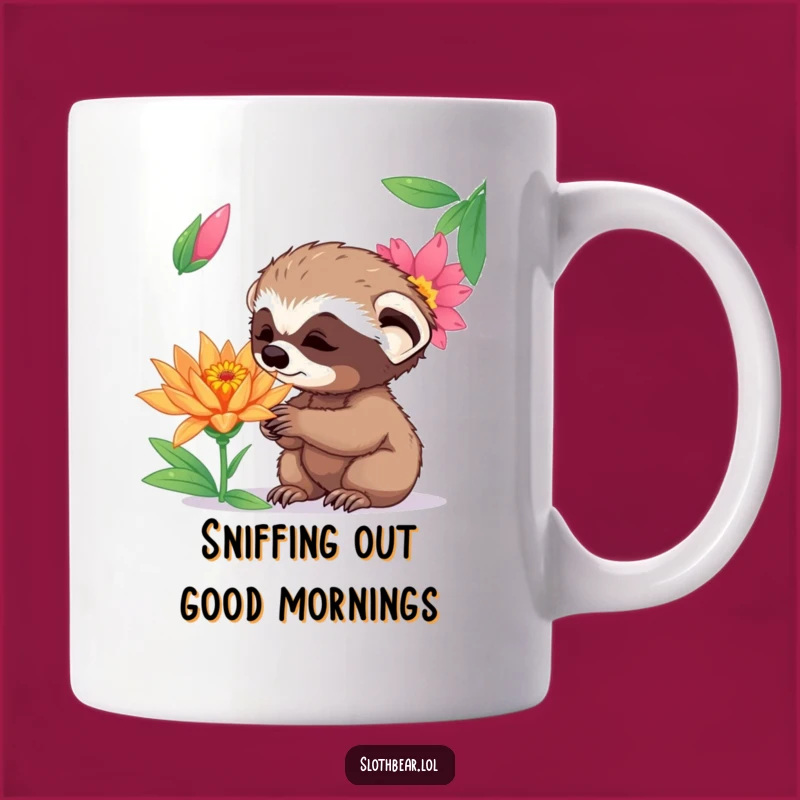 Funny Curious Sloth Bear Cub Mug - Wonderful Flower Sniffing Gift