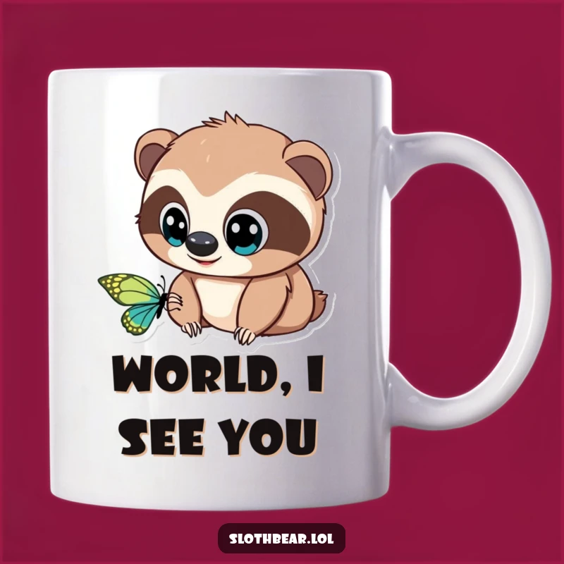 Zen Sloth Bear Funny Mug: Enchanted Butterfly Gaze, Perfect Gift for Nature Lovers