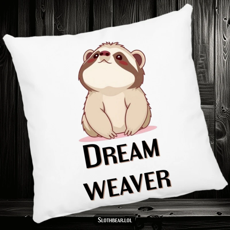 Funny sloth bear pillow with a bear gazing at the sky, conveying wonder and adding cozy, whimsical humor.