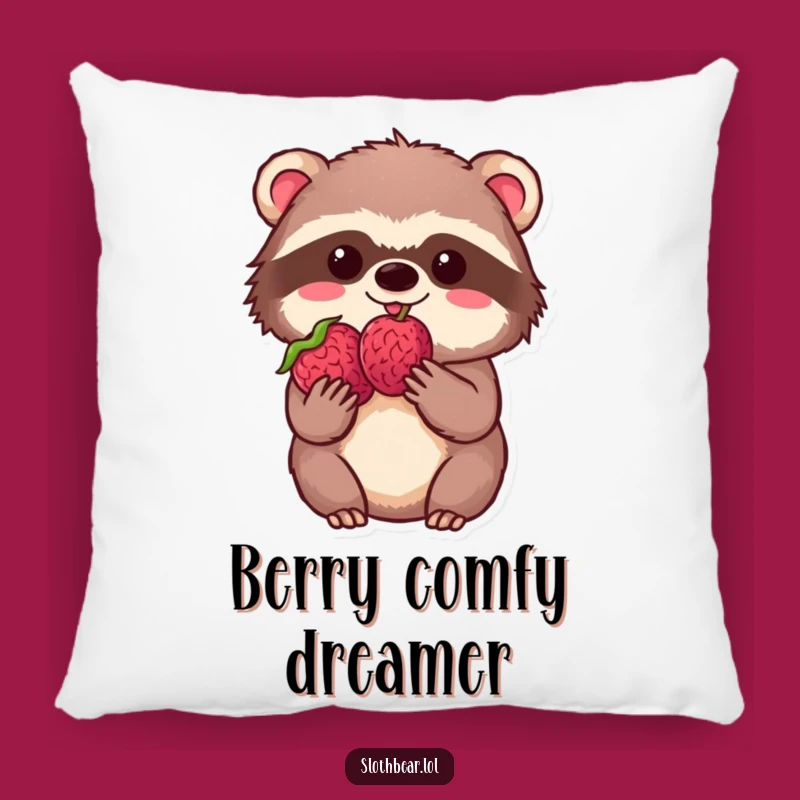 Funny Kawaii Sloth Bear Berry Pillow - Soft & Hilarious Comfort Accent