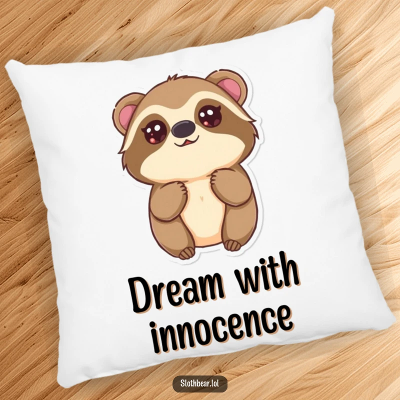 Funny Kawaii Sloth Bear Pillow featuring a cute bear looking up with innocent eyes, offering cozy sweetness and a delightful funny gift.