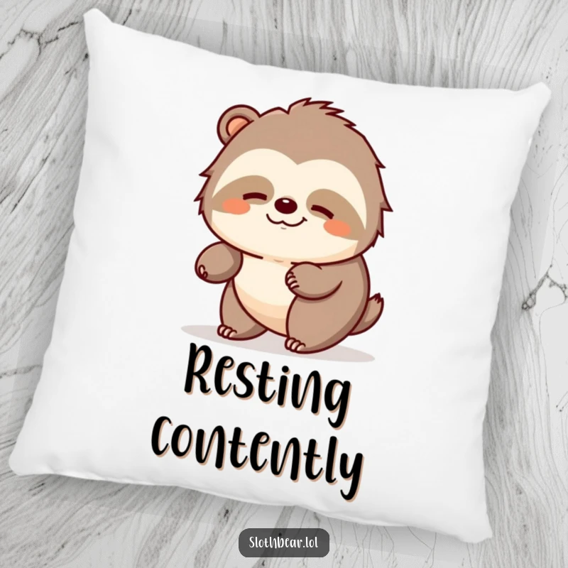 Funny sloth bear pillow featuring a bear ambling peacefully with a contented expression, soft, cute, and comforting.