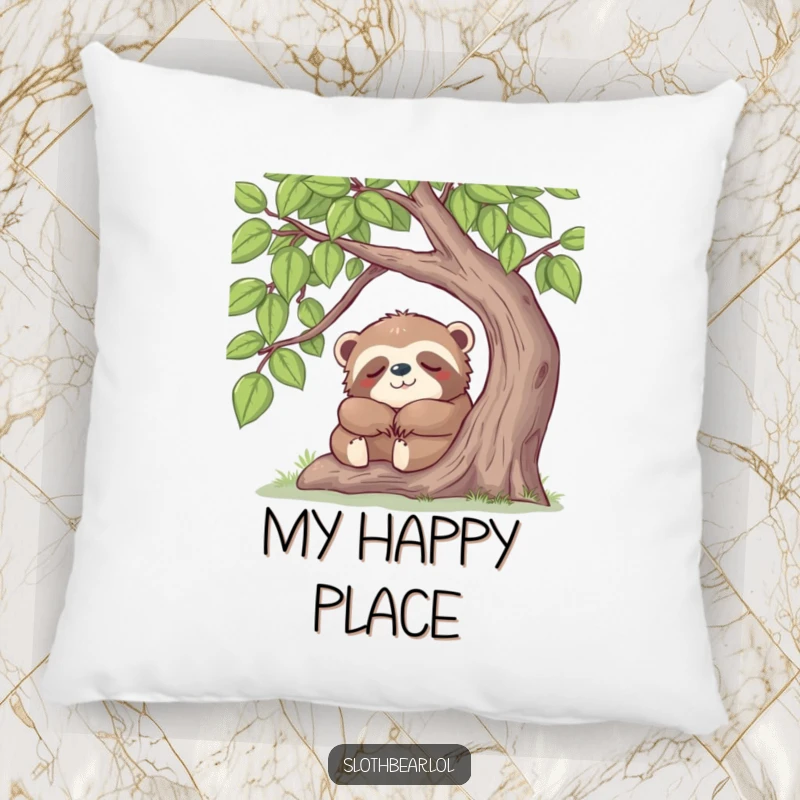 A soft, plush pillow featuring a funny sloth bear character enjoying a gentle nap under a tree.