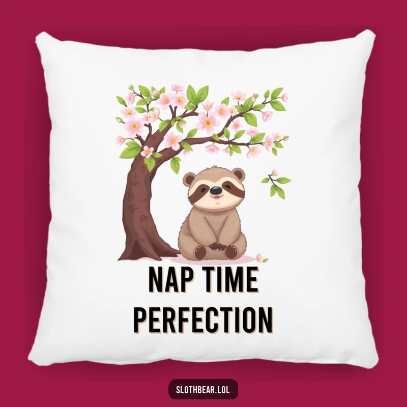 Funny Sloth Bear Blooming Tree Pillow – Cozy Comfort & Calm!