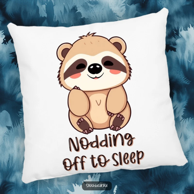 Funny Pillow featuring a kawaii sloth bear character giving a slow, friendly nod, perfect for adding comfort and serene humor.