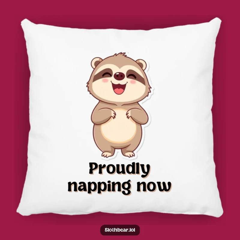Funny Delighted Sloth Bear Pillow - Cozy Pleased Cushion Gift
