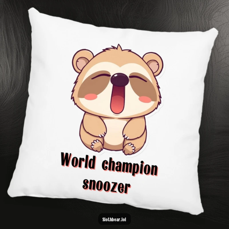 Funny sloth bear yawn pillow, a soft and decorative cushion featuring a character in a huge yawn, ideal for cozy spaces.