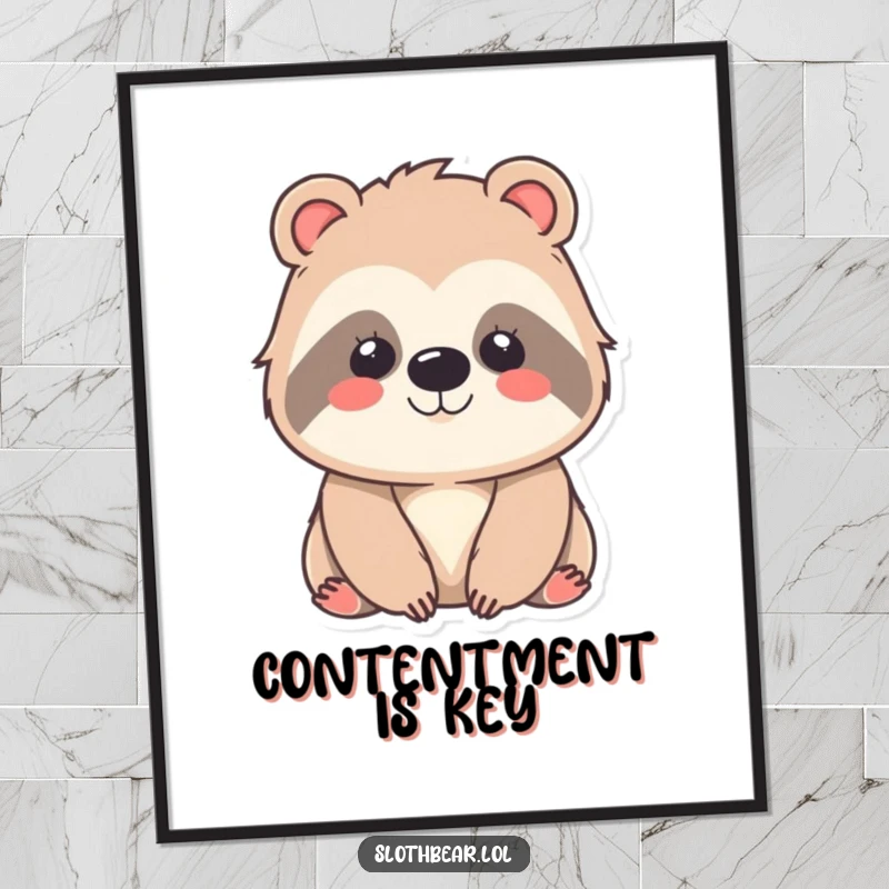 Funny kawaii sloth bear digital art print showcasing a gentle, smiling character, perfect for instant download and adding adorable, contented vibes.