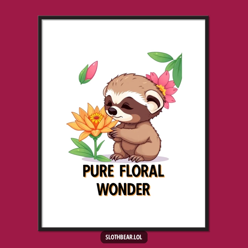 Funny Curious Sloth Bear Cub Digital Print - Instant Flower Art Gift