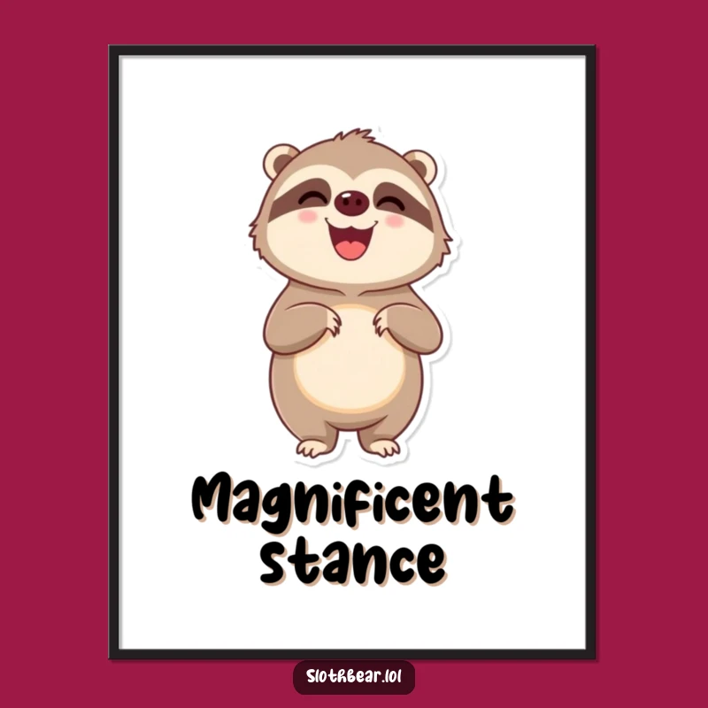 Funny Delighted Sloth Bear Digital Print - Instant Pleased Art Gift