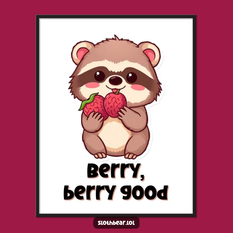 Funny Kawaii Sloth Bear Berry Digital Art - Instant Hilarious Download Gift