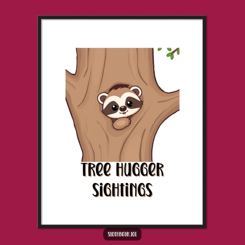 Funny Kawaii Sloth Bear Peek Digital Art: Mysterious Art For Instant Charm