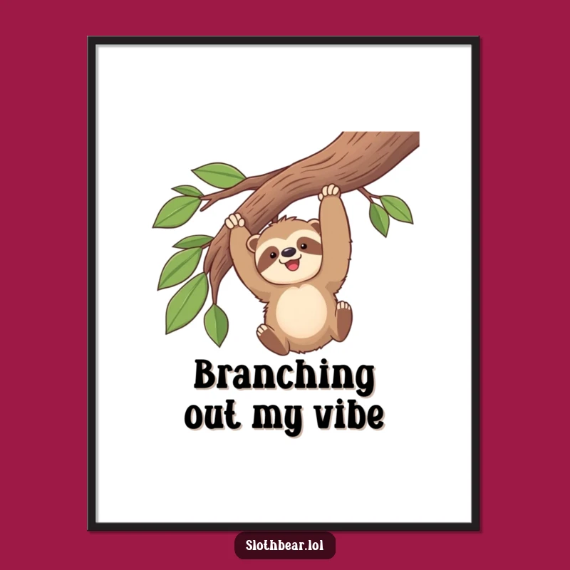 Funny Kawaii Sloth Bear Swinging Digital Art - Instant Hilarious Download Gift