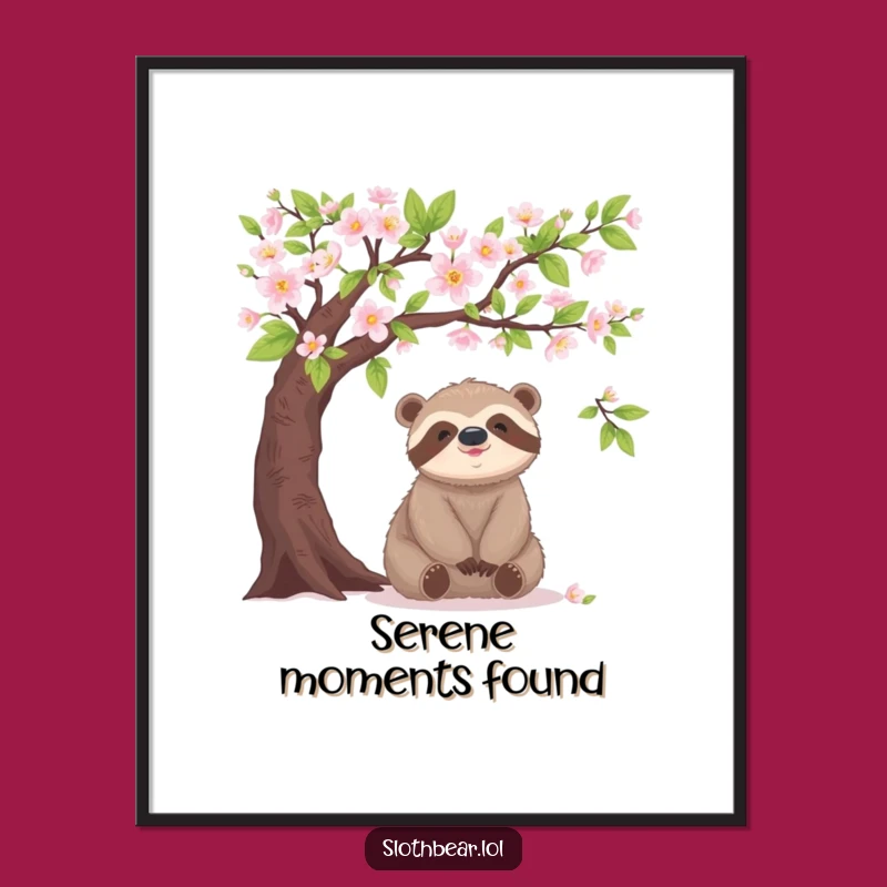 Funny Sloth Bear Blooming Tree Digital Art – Instant Calm Decor!