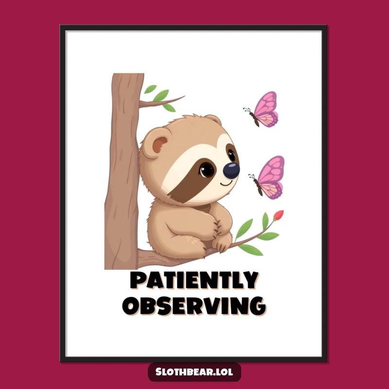 Funny Sloth Bear Butterfly Digital Art: Instant Nature's Curiosity Download