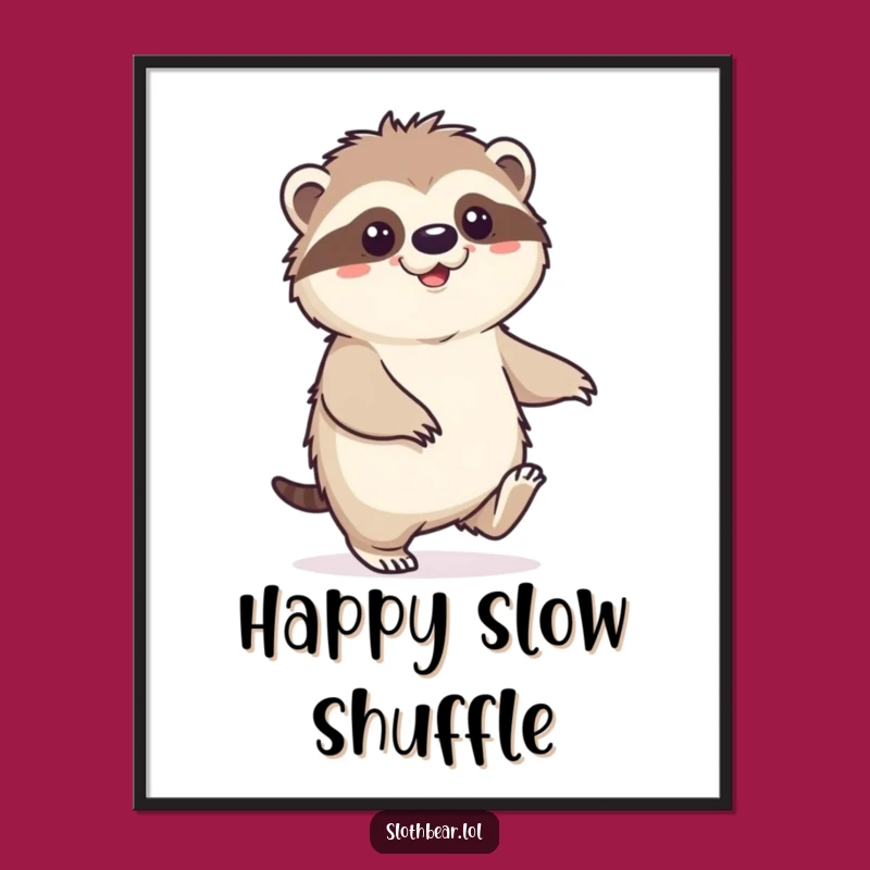 Funny Sloth Bear Digital Art: Happy Shuffle Character, Instant Download