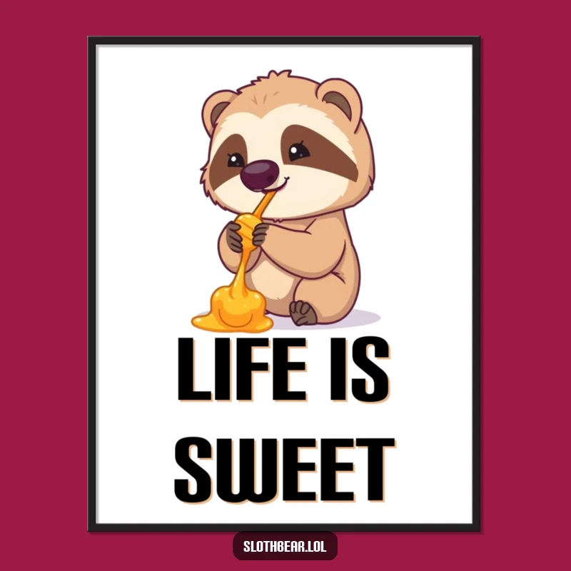 Funny Sloth Bear Honey Digital Art - Instant Download Humorous Decor