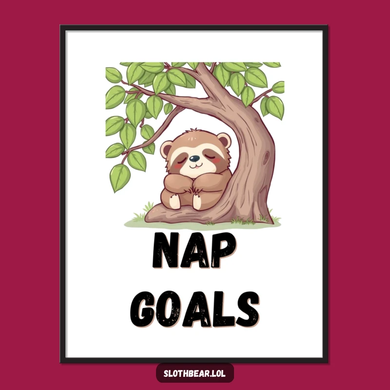 Funny Sloth Bear Nap Digital Art: Sleepy Bear Under Tree, Instant Funny Gift