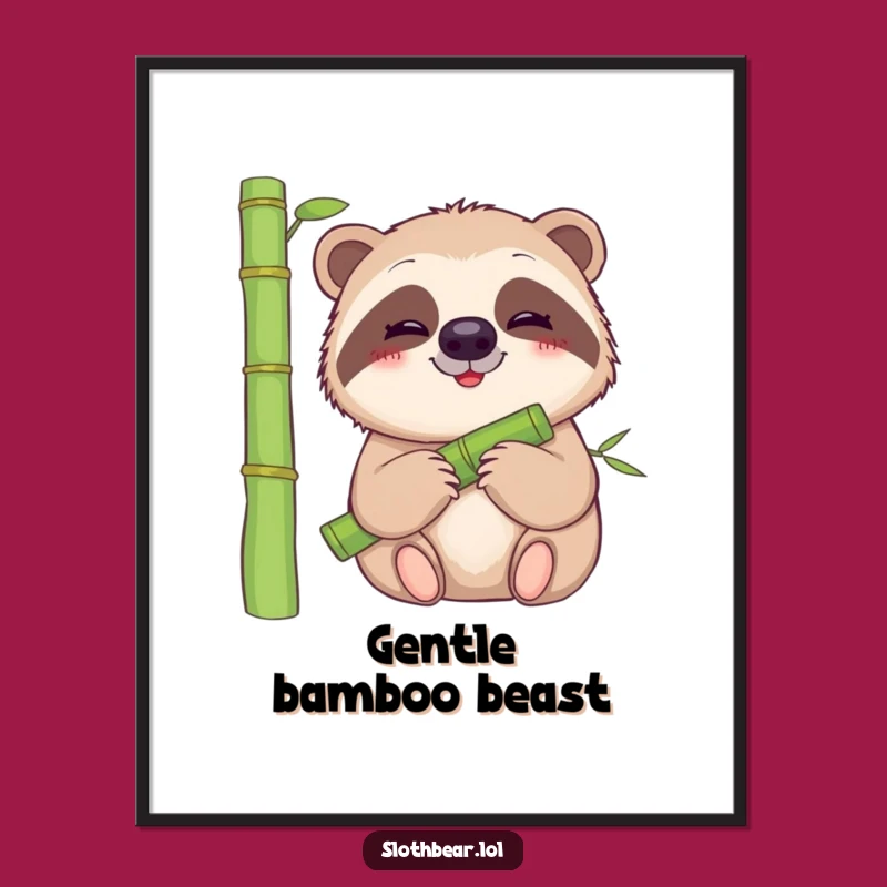 Funny Sloth Bear Digital Art: Serene Bamboo Scene, Instant Funny Gift Download