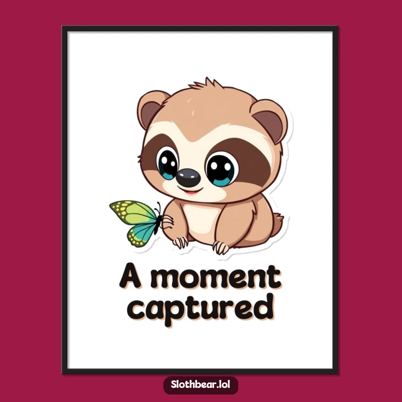 Instant Download Sloth Bear Art: Funny Butterfly Gaze, Whimsical Digital Print Gift