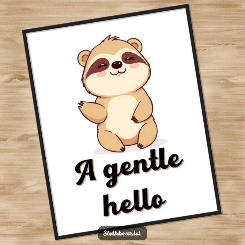 Funny Digital Art Print: A sloth bear offers a slow, warm wave, conveying friendliness and a peaceful, welcoming atmosphere.
