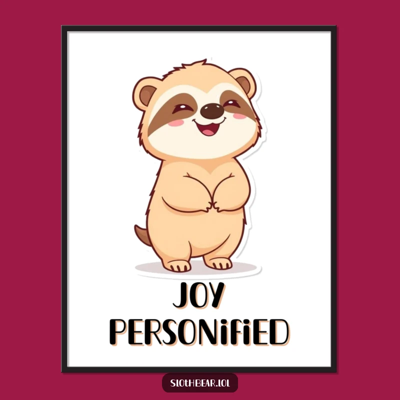 Funny Sloth Bear Digital Art: Delighted Bear Standing, Instant Download Funny Gift