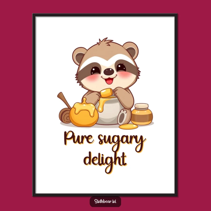 Funny Happy Honey Sloth Bear Digital Art for Instant Sweetness