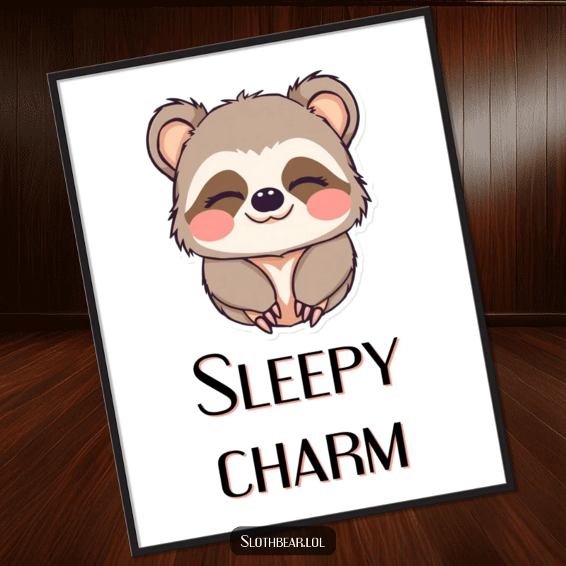 Funny digital art of a kawaii sloth bear character looking sleepy and giving a charming wink.