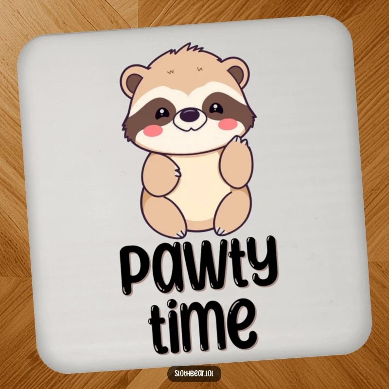 Funny kawaii sloth bear drink coaster with a cute character offering a gentle paw tap, a charming and friendly accessory.