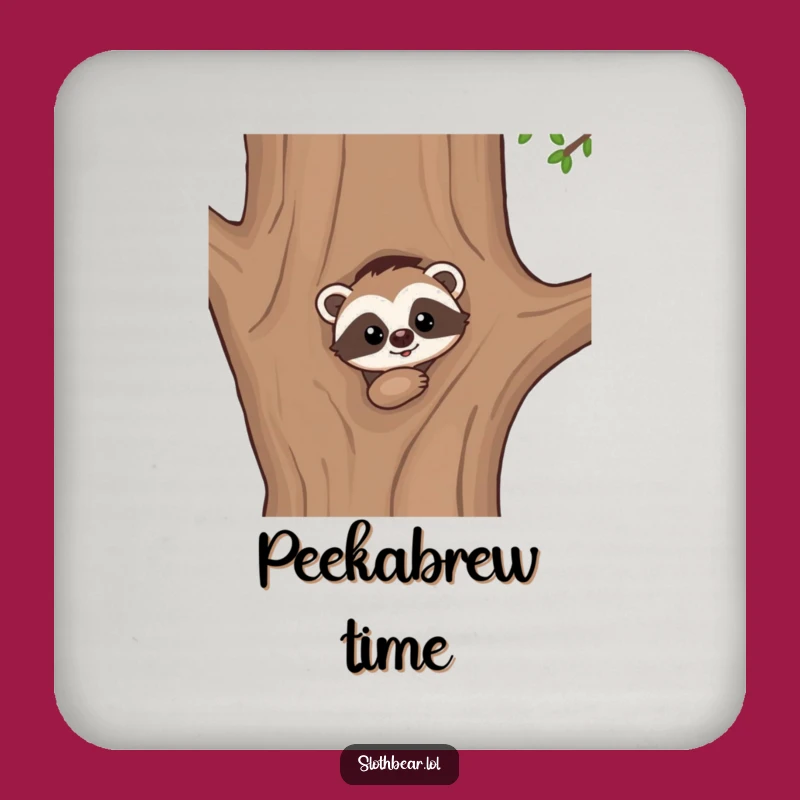 Funny Kawaii Sloth Bear Peek Drink Coaster: Protect Surfaces With Mystery