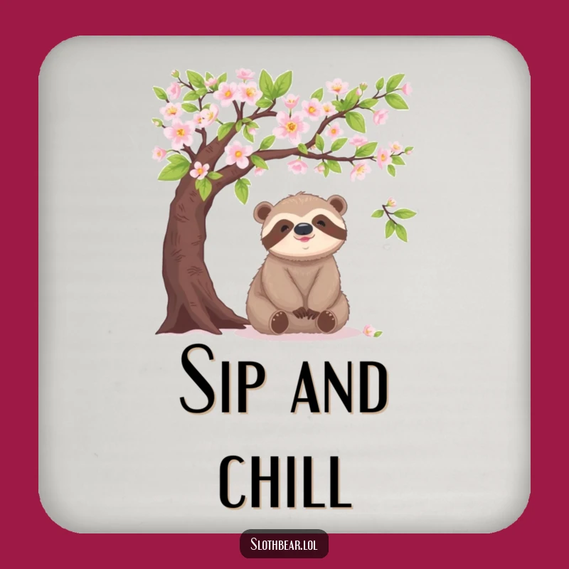 Funny Sloth Bear Blooming Tree Coaster – Protect Surfaces Peacefully!